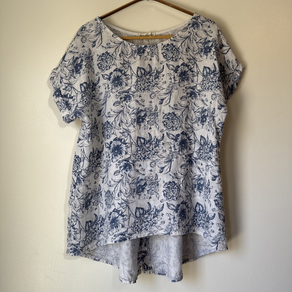 Terzo Millennio Top Womens Size S Floral 100%‎ Linen Oversized Lagenlook Italy